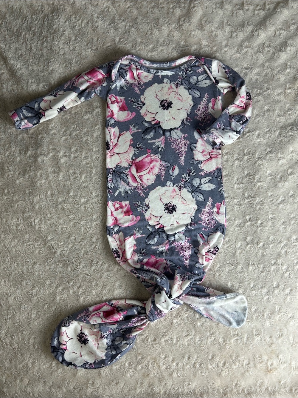 Milkmaid Goods Knotted Sleepgown Size 0-3 Months Gray Floral Pink